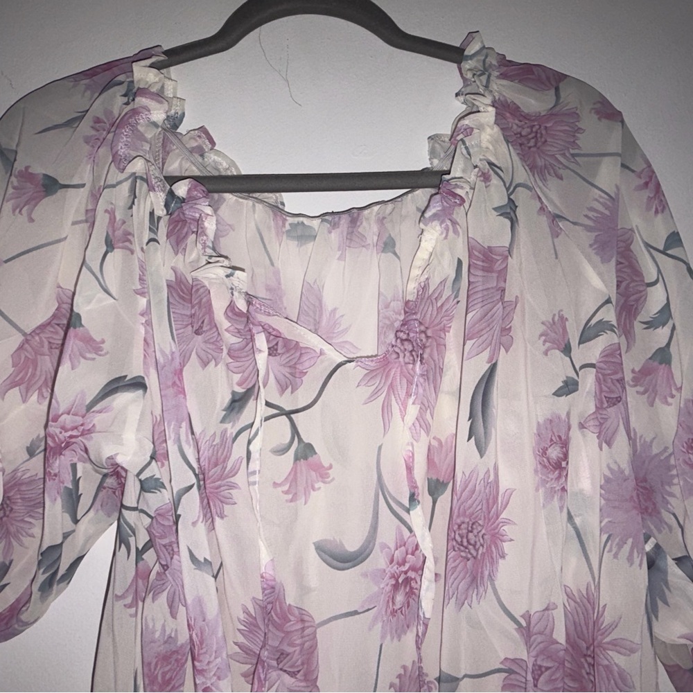 NWOT SHEIN Floral Blouse - Purple and White - Picture 2 of 5